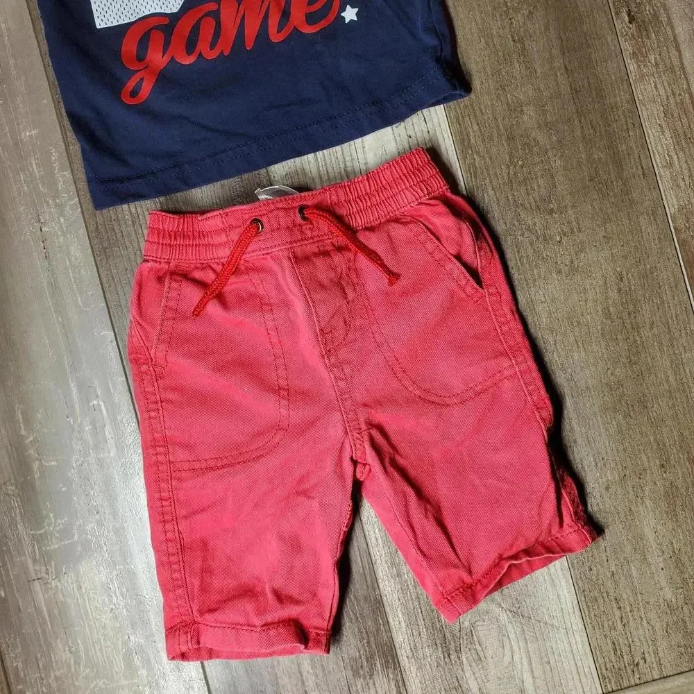 Boys Rock Size 12m Matching Baby Boy Outfit Red Blue Cotton 2 Piece EUC